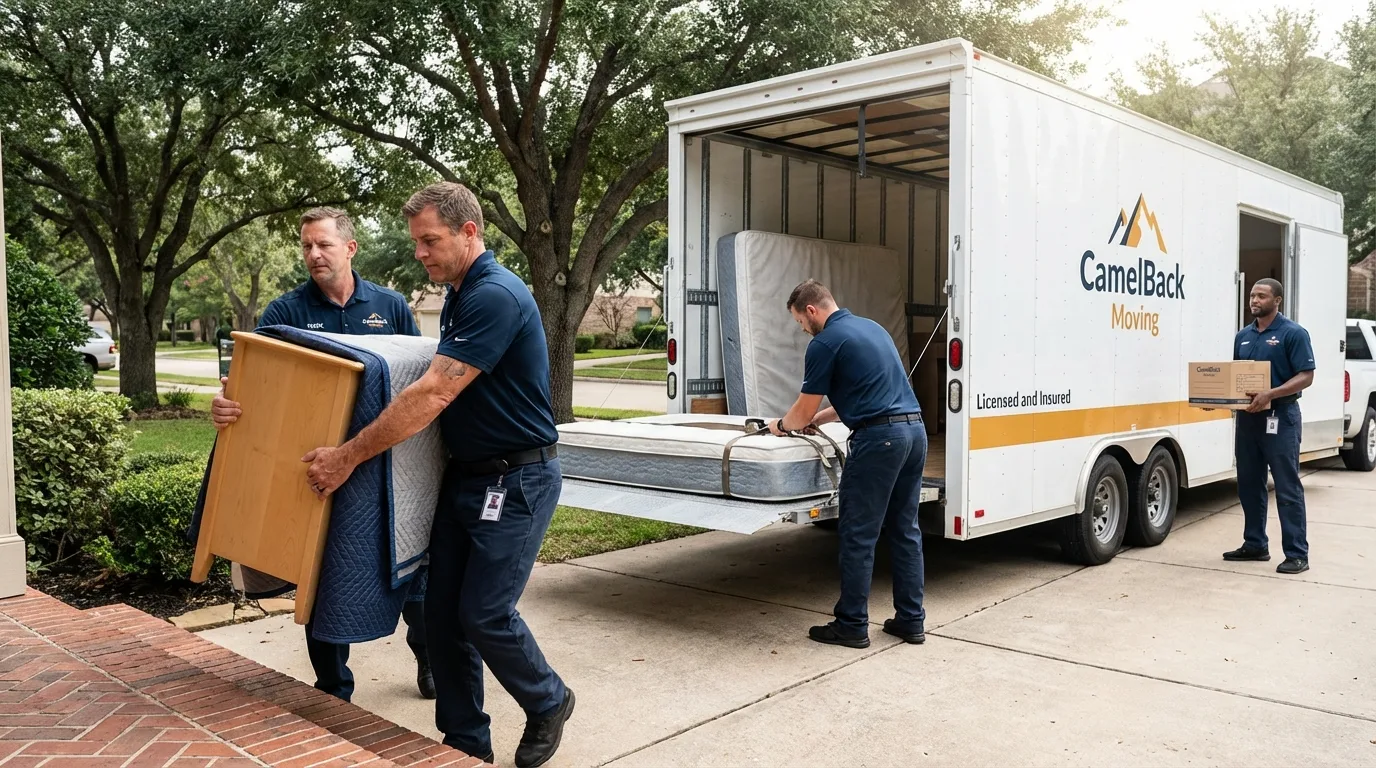 Crew loading residential truck for cross-state move from Tujunga, CA