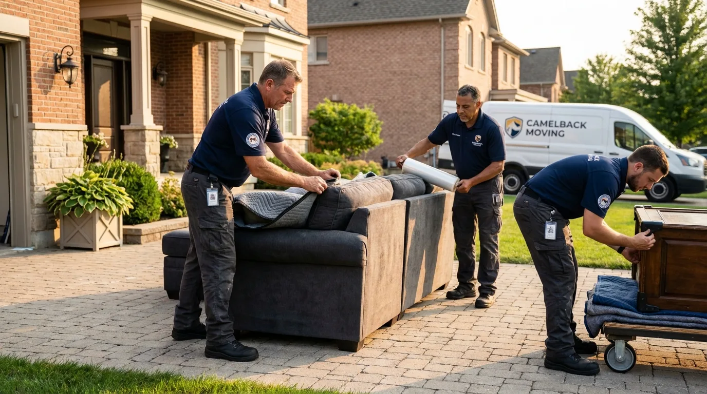Large estate moving crew wrapping furniture in Tujunga, CA