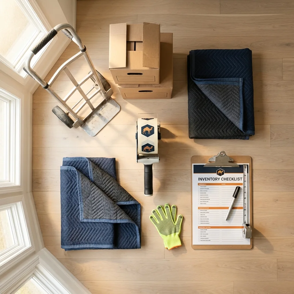 Professional moving supplies and packing materials layout for Tujunga residential relocations